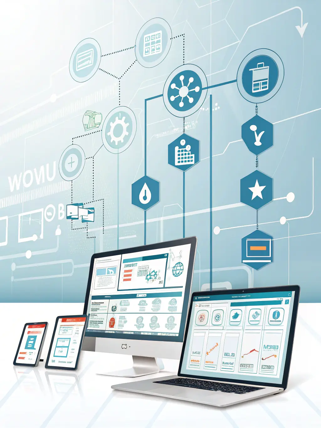An image depicting automated workflows in a broadcast environment, showing a visual representation of data flowing through different stages of media processing.